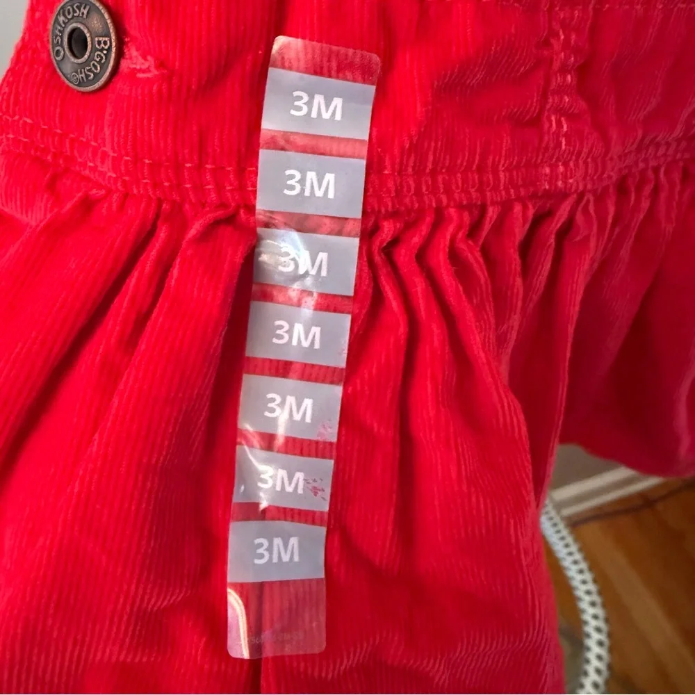 OshKosh Bgosh Red Corduroy Jumper Dress Baby Girls 3M NWT Overall Skirt OKT96230